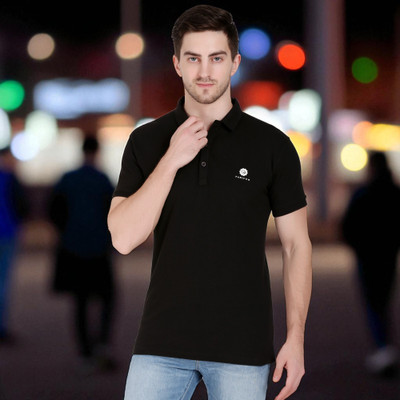 FARICON Solid, Printed Men Round Neck Black T-Shirt