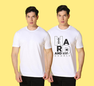 WOOSTRO Printed, Solid Men Round Neck Black, White T-Shirt