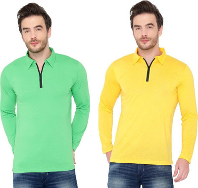 JB Jangoboy Solid Men Polo Neck Green, Yellow T-Shirt
