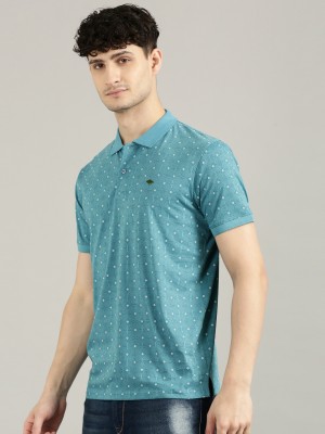 JOVEN Printed Men Polo Neck Blue T-Shirt