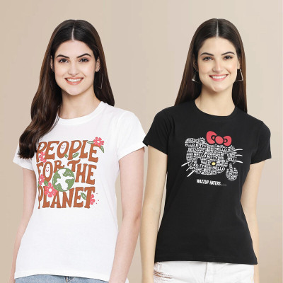 METRONAUT Printed Women Round Neck Multicolor T-Shirt