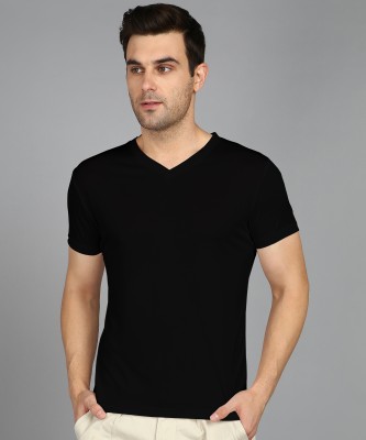 Adyavastram Solid Men V Neck Dark Blue T-Shirt