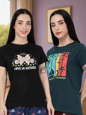 Kryptic Typography Women Round Neck Multicolor T-Shirt