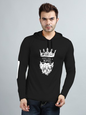 VDAS FASHION Printed, Typography Men Hooded Neck Black T-Shirt