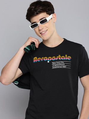 AEROPOSTALE Men Printed Round Neck Pure Cotton Black T-Shirt For Rs. 314 @ 79 %