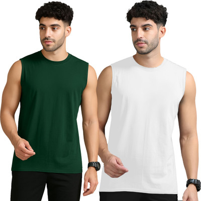 JB Jangoboy Solid Men Round Neck Dark Green, White T-Shirt