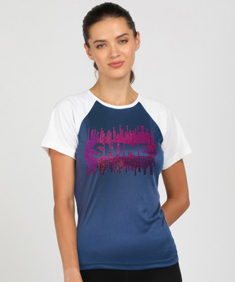 SHASHVI Typography Women Round Neck White, Blue T-Shirt