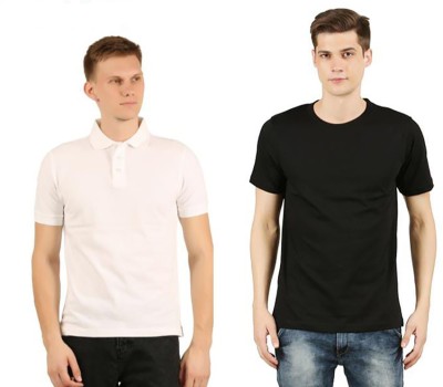 HAYATI Solid Men Polo Neck White, Black T-Shirt