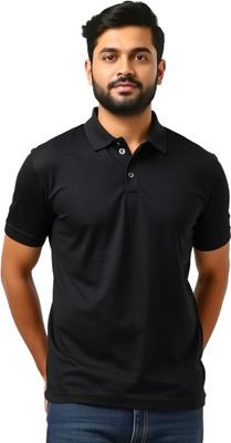 MOJILO Solid Men Polo Neck Black T-Shirt