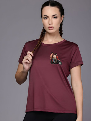 SZN Graphic Print Women Round Neck Maroon T-Shirt
