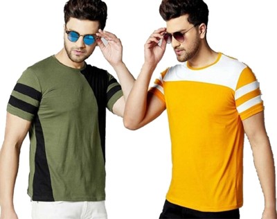 True Basket Colorblock Men Round Neck Green, Yellow T-Shirt