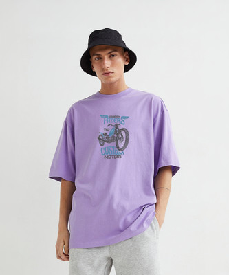 LAVISHOAK Typography, Printed Women V Neck Purple T-Shirt