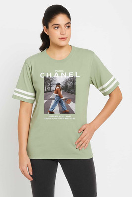 SHEHZADI ONLINE Graphic Print, Striped Women Round Neck Multicolor T-Shirt