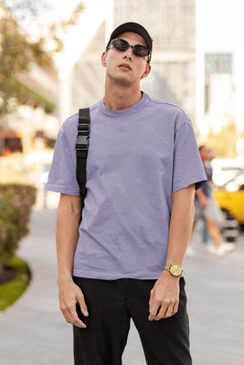 HouseOfCommon Solid Men Round Neck Purple T-Shirt