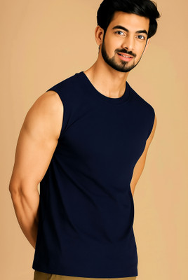 Jangoboy Solid Men Round Neck Dark Blue T-Shirt