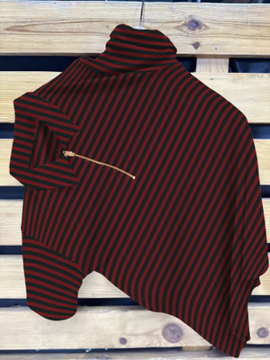 KAJARU Striped, Self Design Men Polo Neck Maroon T-Shirt