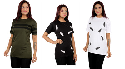 Oishee Printed Women Round Neck Multicolor T-Shirt
