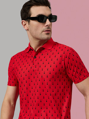 BRONATION Printed Men Polo Neck Red T-Shirt