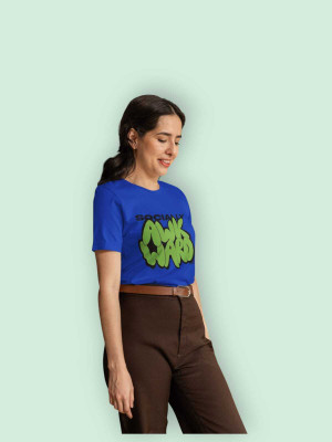 PD CLORI Printed Women Round Neck Blue T-Shirt