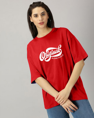 ALONE EAGLE Printed Women Round Neck Red T-Shirt