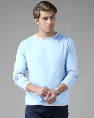 AUSK Solid Men Round Neck Light Blue, White T-Shirt