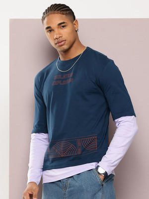 Kook N Keech Printed Men Round Neck Blue T-Shirt