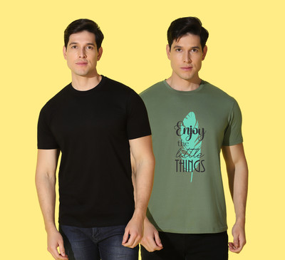 WOOSTRO Printed, Solid Men Round Neck Green, Blue T-Shirt
