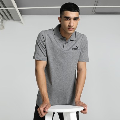 PUMA Solid Men Polo Neck Grey T-Shirt