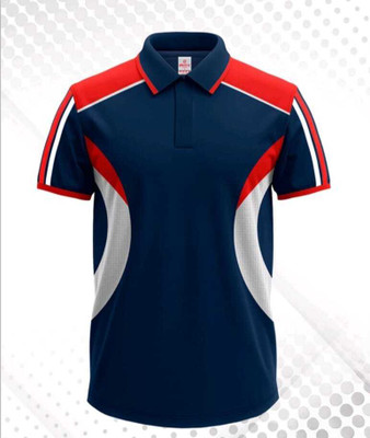 DIAMOND CLUSTER Colorblock Men Polo Neck Navy Blue T-Shirt