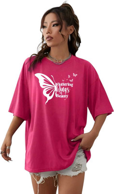 Stylicity Printed Women Round Neck Pink T-Shirt