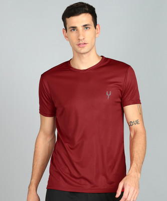 Fricker Solid Men Round Neck Maroon T-Shirt