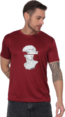 EKTABAZAR Printed Men Round Neck Maroon T-Shirt