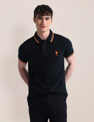 U.S. POLO ASSN. Solid Men Polo Neck Black T-Shirt