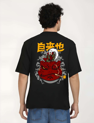 Kaido Self Design Men Round Neck Black T-Shirt