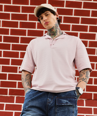 CAMPUS SUTRA Solid Men Polo Neck Pink T-Shirt