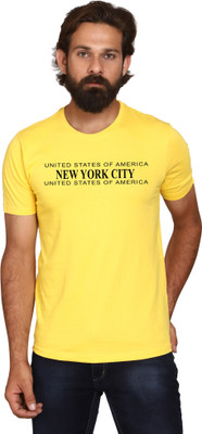AODACH Typography Men Round Neck Yellow T-Shirt