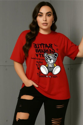 Pwexz Printed Women Round Neck Maroon T-Shirt