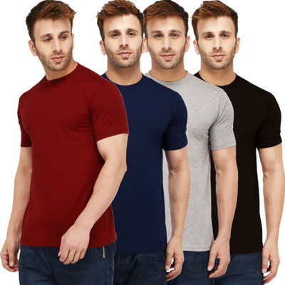 New Trends Collection Self Design, Solid Men Round Neck Dark Blue, Maroon, Black, Grey T-Shirt