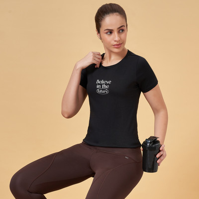 Ajile By Pantaloons Solid Women Round Neck Black T-Shirt