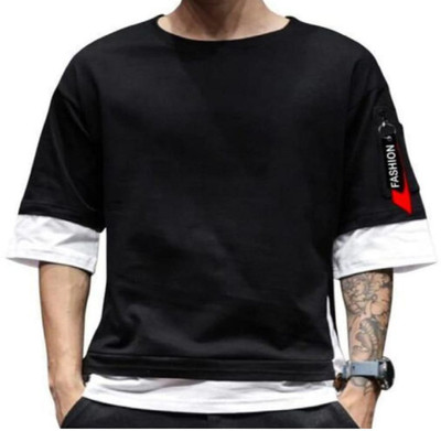 TARSHI Printed Men Round Neck Black T-Shirt