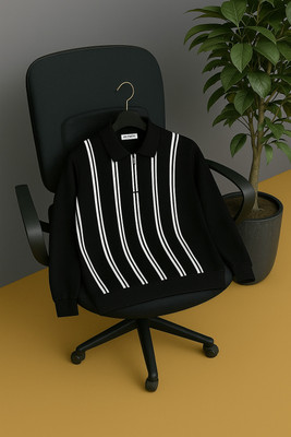 NB NICKY BOY Striped Men Polo Neck Black T-Shirt