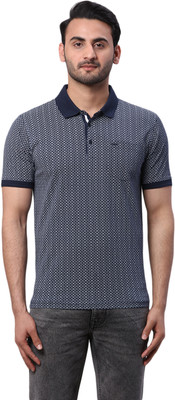 PARK AVENUE Printed Men Polo Neck Blue T-Shirt