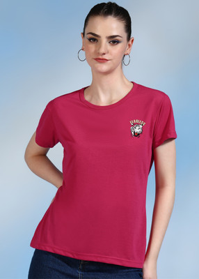 Moda Rapido Printed Women Round Neck Pink T-Shirt