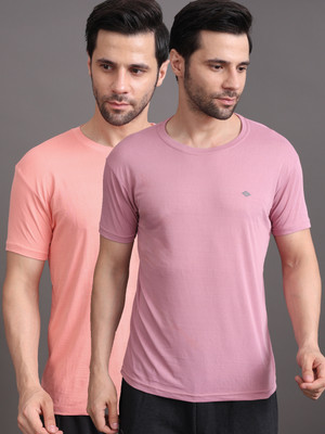 Bamboo Breeze Solid, Striped Men Round Neck Multicolor T-Shirt