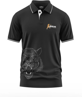 Warriorworld Printed Men Polo Neck Black T-Shirt