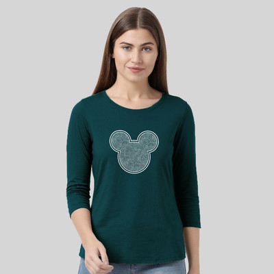 Nilan Tees Wear Printed Women Round Neck Green T-Shirt