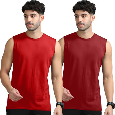 Adorbs Solid Men Round Neck Red, Maroon T-Shirt