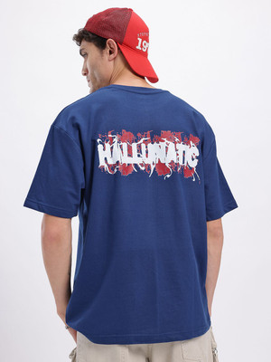 Glitchez Printed Men Round Neck Blue T-Shirt