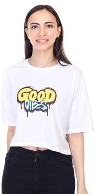 ROYAL LIYO Printed Women Round Neck White T-Shirt