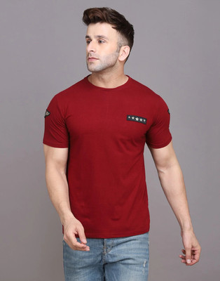 Lawful Casual Printed Men Round Neck Maroon T-Shirt